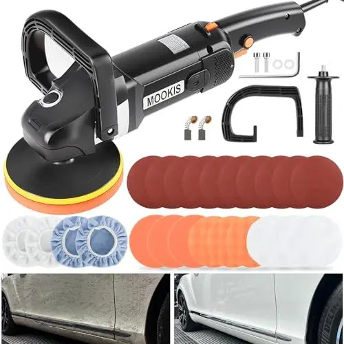 Produktbild: Mookis Poliermaschine Auto 1400W Professionelle Poliermaschine, 8 Variable Geschwindigkeit 600-3600 RPM, mit G-Griff und Seitengriff, 13PCS 6-Inch/150MM Polierpads zum Wachsen und Polieren von Autos