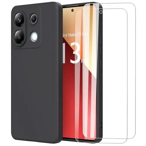 Produktbild: MOONESS Hülle kompatibel mit Xiaomi Redmi Note 13 Pro 4G 6,67 Zoll mit 2 Stück Schutzfolie Handyhülle, Liquid Silikon TPU Schutzhülle Dünn Backcover - Schwarz