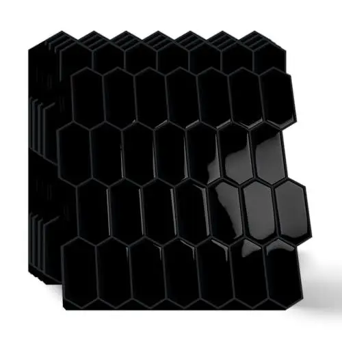 Produktbild: MOONFUN Lange Sechseck Fliesenaufkleber,10 Blätter 3D Selbstklebende Fliesen Klebefliesen 30.5x30.5cm für Küche Badezimmer Wandfliesen(Reines Schwarz)