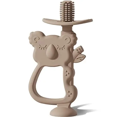 Produktbild: Moonkie Beißring Baby mit Saugfuß, Baby Zahnbürste, Beißring Spielzeug aus Silikon, BPA-frei Baby Zahnungshilfe für 6 Monate+ Baby und Kleinkind 1 Stück(Koala Warm Taupe)