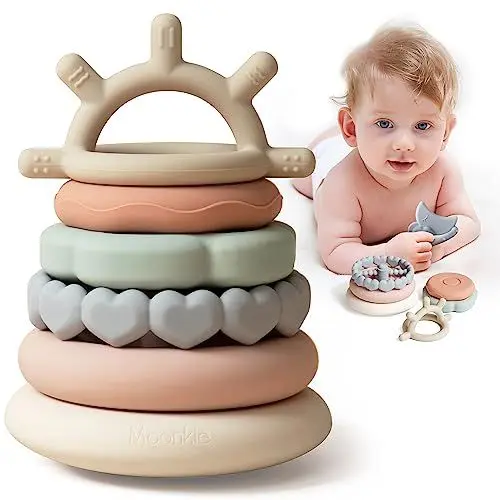 Produktbild: Moonkie Stapelturm für Stapelspiel, Baby Stapelspielzeug mit Ringen, Beißspielzeug Pädagogisches Lernen Stapelring Spielzeug für Babys, 7-teiliges Set