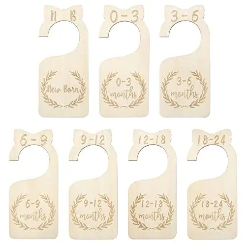 Produktbild: MoonSing Baby Kleiderschrank Teiler, Kleidung Größentrenner aus Holz, Garderobe Schrank Trennwände, von Neugeborenen bis zu 24 Monaten Baby-Stoff-Organisatoren für Kleinkinderkleidung (7 Stück) 原木色