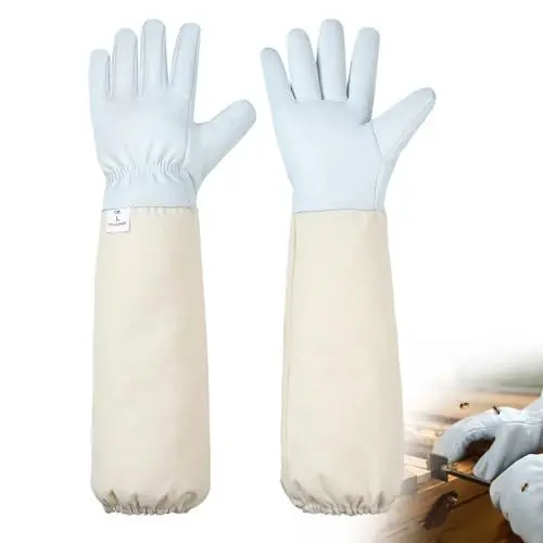 Produktbild: Moontay Imkerhandschuhe aus Ziegenleder, Atmungsaktive Canvas Imkerhandschuhe Stichfest, Geeignet für Männer und Frauen Imkerei Zubehör, Imkerhandschuhe Leder für die Gartenarbeit (L)
