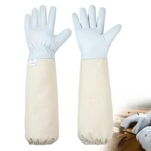 Produktbild: Moontay Imkerhandschuhe aus Ziegenleder, Atmungsaktive Canvas Imkerhandschuhe Stichfest, Geeignet für Männer und Frauen Imkerei Zubehör, Imkerhandschuhe Leder für die Gartenarbeit (XL)