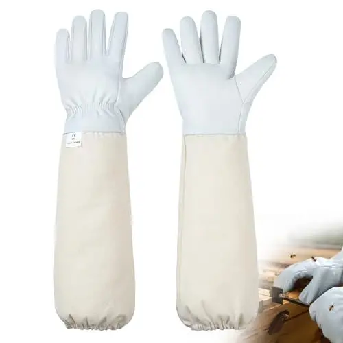 Produktbild: Moontay Imkerhandschuhe aus Ziegenleder, Atmungsaktive Canvas Imkerhandschuhe Stichfest, Geeignet für Männer und Frauen Imkerei Zubehör, Imkerhandschuhe Leder für die Gartenarbeit (XXL)