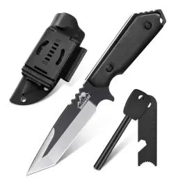 Produktbild: Moontay Outdoor Messer Survival 12cm mit Feuerstahl 440C Feststehende Tanto Klinge Jagdmesser mit Kydex Scheide Full Tang Holz Griff EDC für Wandern Bushcraft Camping Geschenke für Männer