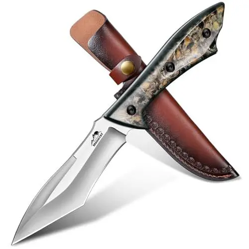 Produktbild: Moontay Outdoor Messer Survival, Jagdmesser Feststehende Klinge aus 5CR15 Stahl, Full Tang Bushcraft Messer mit Scheide, Camping Outdoormesser, Geschenke für Männer