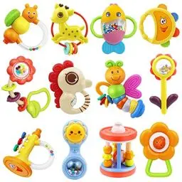 Produktbild: MOONTOY Baby Rassel BeißRing Set Baby Spielzeug ab 0 1 2 3 4 5 6 7 8 9 10 11 12 Monate, 12PCS Shaker Greifen Beissring Motorikspielzeug Neugeborene Babyspielzeug Geschenk FüR Junge MäDchen Kleinkinder
