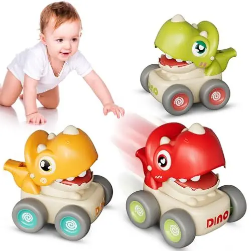 Produktbild: MOONTOY Spielzeugautos ab 1 Jahr, Press and Go Auto für Kleinkinder ab 1 2 3 Jahren, 3 Stück Dinosaurier Baby Auto Spielzeug ab 1 Jahr Jungen, Großartig Geschenk für Kinder ab 12 18 Monaten