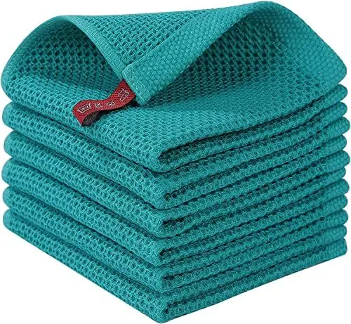 Produktbild: Moosfor Geschirrtücher 100% Baumwolle, 6er Set 30 x 30 cm, Weiche Geschirrhandtücher Küchenhandtücher Saugfähig Küchentücher Dicke Premium Geschirrtuch Spüllappen Putzlappen, Blaugrün