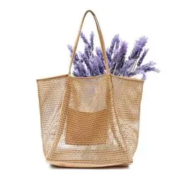 Produktbild: Moosono Strandtasche, Faltbare Mesh Badetasche Damen, Große Strandtasche Damen mit Reißverschluss und Innentasche, für Strand, Reisen, Pool, Fitnessstudio