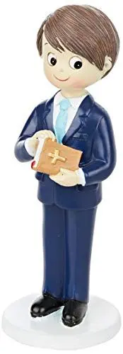 Produktbild: Mopec Figur für Kommunion mit Anzug und Bibel in der Hand, Polyresin, Marineblau, 6,5 x 6,5 x 17 cm