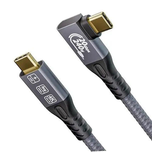 Produktbild: MOPOCHG 240W USB C auf USB C Kabel 0,5M, 90 Grad PD3.1 Schnellladekabel USB 3.2 Gen2×2 Typ C Ladekabel, 20 Gbps Datenübertragung 4K@60Hz für Thunderbolt 3/4, Laptop, Mobiltelefon, LG, USB-C-Geräte