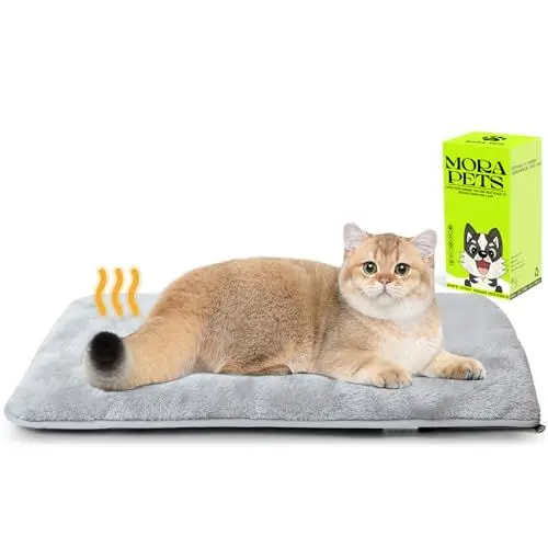 Produktbild: Mora Pets Selbstheizende Katzendecke für Katzen Wärmedecke Katzen Selbstwärmende Decke Wärmekissen Katzenkissen Flauschig und Waschbar Katzenbett Wasserdicht und rutschfest Grau 56 x 32 cm