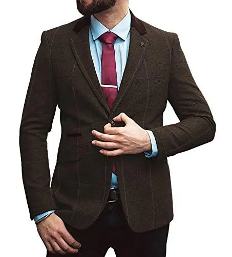 Produktbild: MoranX Herren Anzugjacke Regular Fit Wolle Tweed Blazer Smoking Hochzeit Anzug Jacke Business(Kaffee,46)