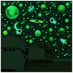 Produktbild: MORCART Wandtattoos des Sonnensystems und leuchtende Sterne im Dunkeln, Erde und 11 leuchtende Planeten, Wandtattoos mit Astronauten, Wand- und Deckendekoration für Kinderzimmer, Geschenk (Grün)