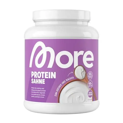 Produktbild: MORE Protein, Sahne, 600 g, Mix aus Whey Konzentrat und Casein ideal zum Muskelaufbau und -erhalt, mit Laktase, perfekt zum kochen & backen - made in Germany (Verpackung kann variieren)