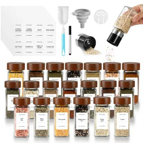 Produktbild: Moreau 120ML gewürzgläser mit Gewürzmühle, 20-teiliges Gewürzglas aus Glas und Holz, Gewürzglas mit 2 Gewürzmühlen, Sieb, Etiketten, Bürste, Trichter Zur Aufbewahrung von Gewürzen Küche