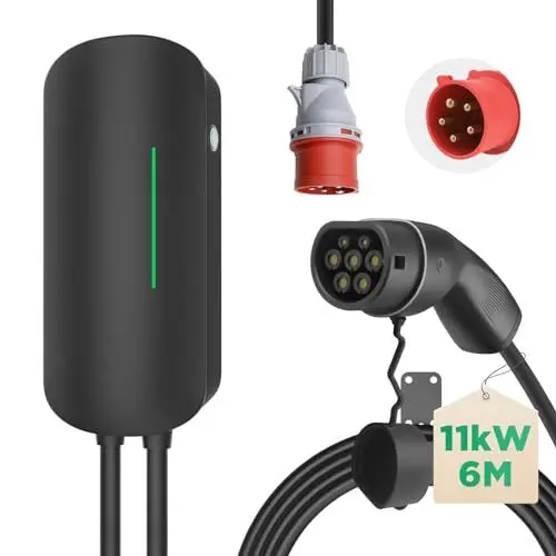 Produktbild: Morec Wallbox 11kW Typ 2 Ladestation für Elektrofahrzeuge, dreiphasiges Elektroauto-Ladegerät mit 6m langem Ladekabel, kompatibel mit den meisten Elektrofahrzeugen und Plug-in-Hybriden