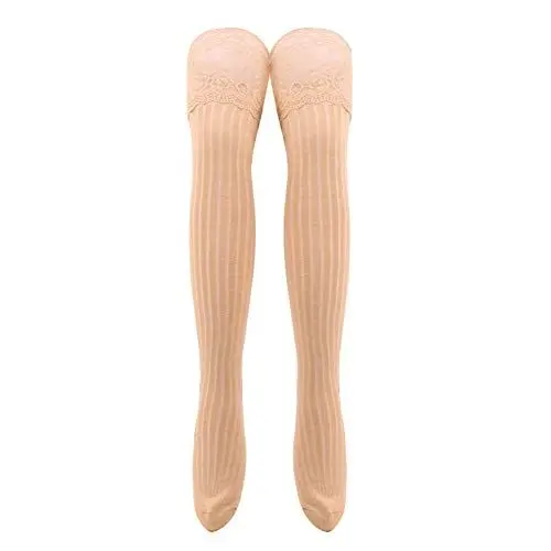 Produktbild: MoreChioce 1 Paar Damen Overknee Strümpfe,Baumwolle Lange Kniestrümpfe Dünn Stretchy Beinwärmer mit Spitze Overknee Socken Kniewärmer Knee High Socks,Khaki