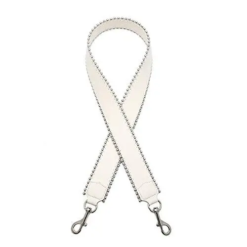 Produktbild: MoreChioce Breit Schultergurt,Damen 4cm Echtleder Schulterriemen Umhängegurt Abnehmbar Taschenriemen mit Perlenrand 105cm Lang Trageriemen Weiß Gold