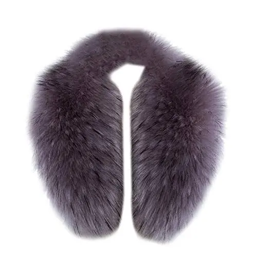 Produktbild: MoreChioce Damen Fauxpelzkragen Kunstfell Schal,Mode Wärm Fellkragen Kunstfell Kragen Fellimitat Fuchs Pelzkragen Pelzschal für Wintermantel Kapuze Jacke,Grau Schwarz,80 cm