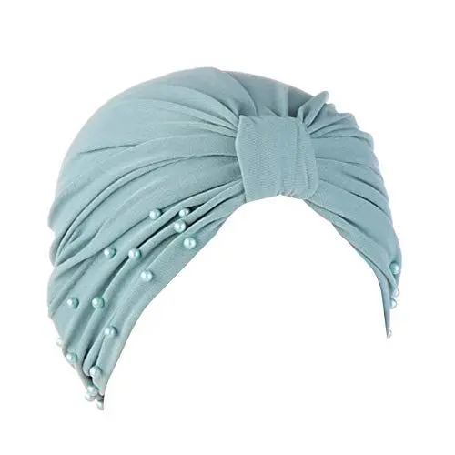 Produktbild: MoreChioce Damen Kopftuch Turban,Retro Perle Headwrap Frauen Kappe Muslimische Elastische Kopfbedeckung Baumwolle Bonnet Cap für Krebs Chemo,Grün Perle