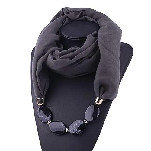Produktbild: MoreChioce Damen Schlauchschal,Ethno Stil Halskette Anhänger Schal Musselintuch Ring Halsschmuck Loop Schal Set Halstuch Winterschal,Dunkel Grau