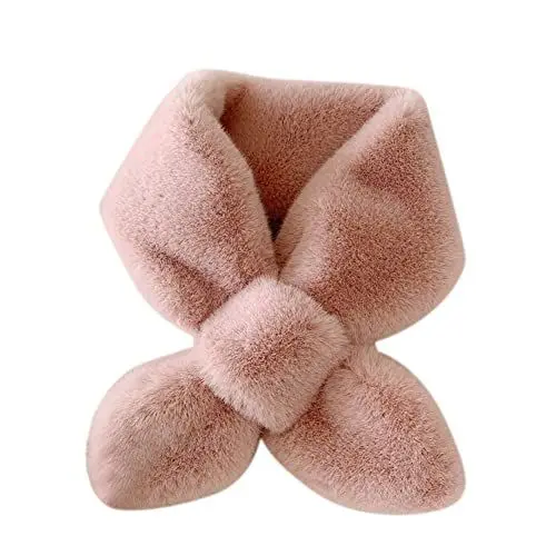 Produktbild: MoreChioce Damen Winter Kunstfell Kragen, Flauschig Faux Fellkragen Kunst Kaninchenfell Pelzkragen Schal, Frauen Kunstpelz Pelzschal Cross Neck für Herbst Wintermantel, 90cm × 9cm Rosa