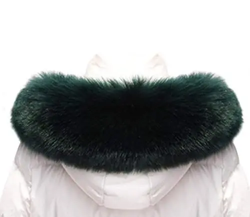 Produktbild: MoreChioce Damen Winter Schal Kunstfell Pelzkragen,Luxuriöser Wärm Kunstpelz Pelzschal Fellkragen Fauxpelzkragen Kapuze Schal 55cm - 90cm ( Dunkel Grün, 90cm )