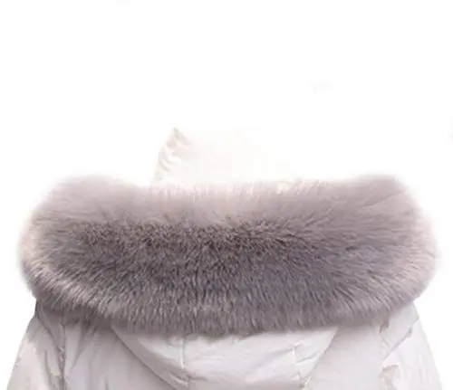 Produktbild: MoreChioce Damen Winter Schal Kunstfell Pelzkragen,Luxuriöser Wärm Kunstpelz Pelzschal Fellkragen Fauxpelzkragen Kapuze Schal 55cm - 90cm ( Grau, 70cm )