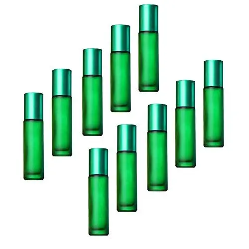 Produktbild: MoreChioce Farbverlauf Glas Roll On Flaschen,10 Stück Bunt ätherische Öle Rollerflaschen 10 ml Leer Glasflaschen Klein Nachfüllbar Reiseflaschen,Grün Matte
