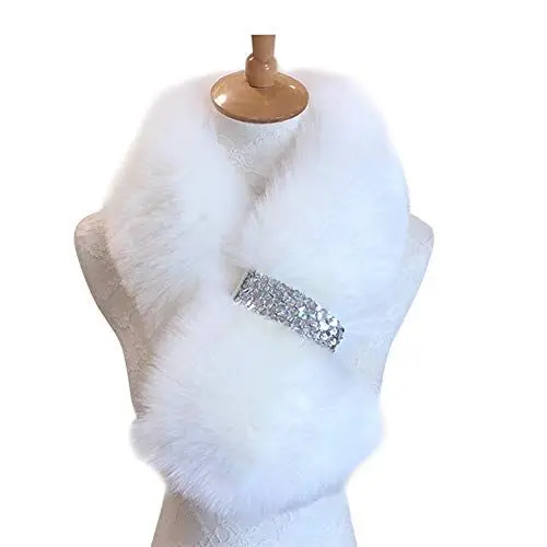 Produktbild: MoreChioce Luxuriöser Kunstfell Kragen, Damen Winter Fuchspelz Schal, 100cm Lang, Flauschig Fauxpelzkragen, Warm Zubehör, Weiß