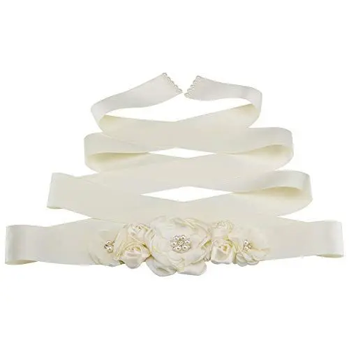 Produktbild: MoreChioce Strass Brautgürtel,Elegant Hochzeit Gürtel Strassband Strassband Satin Schärpe Zubehör mit Blumen und Perlen für Brautjungfernkleider,Beige