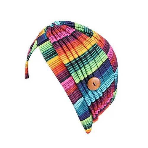 Produktbild: MoreChioce Turban mit Knopf,Damen Weiche Baumwolle Headwrap Elastische Mode Kopftuch Cap Kappe Hijab Headscarf Indische Bandana für Chemotherapie Haarverlust,Regenbogen Wellen