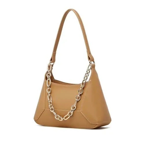 Produktbild: MoreFarther Schultertasche Handtasche Damen Klein Echtes Leder, Umhängetasche mit Verstellbarem Umhängeriemen, Elegant Crossbody Bag für Frauen Dating Reisen Party Einkaufe (Beige)