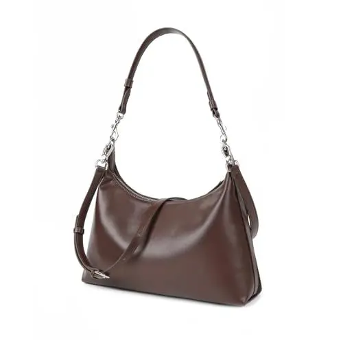 Produktbild: MoreFarther Wildleder und Echtes Leder Schultertasche Damen, Handtasche Damen Mittelgroß mit Abnehmbarer Schultergurt zum Crossbody Bag, Umhängetasche mit Reißverschluss (Kaffee)
