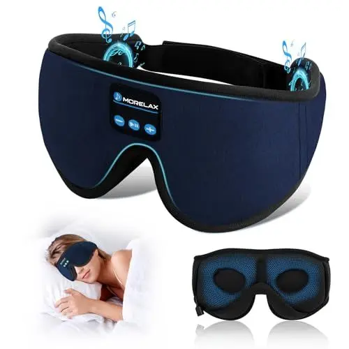 Produktbild: Morelax Schlafmaske mit Kopfhörer Bluetooth, 3D Schlafkopfhörer, Musik-Augenmaske zum Schlafen von Seitenschläfer/Rückenschläfern, Lichtundurchlässige (Blau)