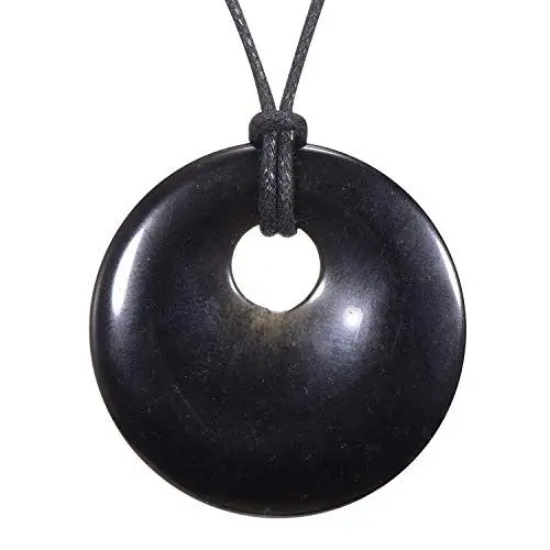 Produktbild: Morella Damen-Halskette 80 cm mit rundem Edelstein Anhänger schwarzer Obsidian im Samtbeutel