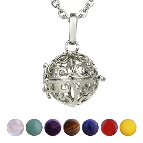Produktbild: Morella Damen Halskette 70 cm Edelstahl mit Anhänger Ornament und 7 Edelsteinen Chakren-Kugeln in Schmuckbeutel