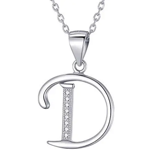 Produktbild: Morella Damen Halskette Silber mit Buchstabe D Anhänger 925 Silber rhodiniert mit Zirkoniasteinen weiß 45 cm