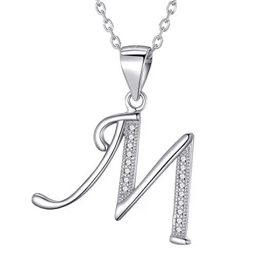 Produktbild: Morella Damen Halskette Silber mit Buchstabe M Anhänger 925 Silber rhodiniert mit Zirkoniasteinen weiß 45 cm