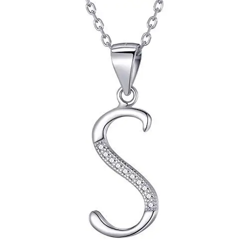 Produktbild: Morella Damen Halskette Silber mit Buchstabe S Anhänger 925 Silber rhodiniert mit Zirkoniasteinen weiß 45 cm
