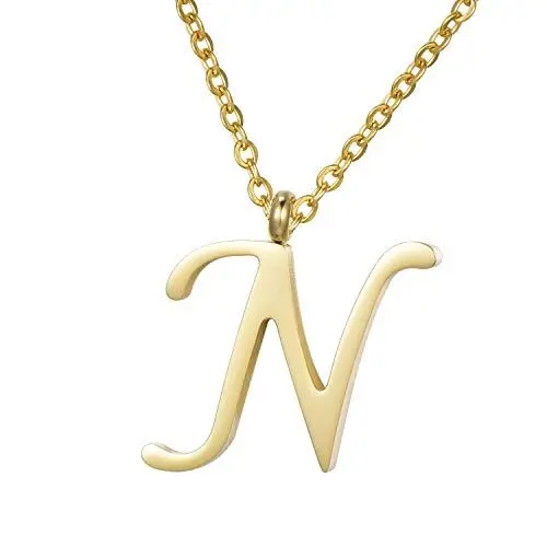 Produktbild: Morella Damen Halskette mit Buchstabe N Anhänger Edelstahl Gold in Schmuckbeutel