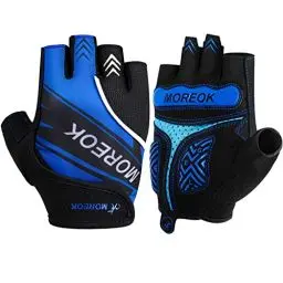 Produktbild: MOREOK Fahrradhandschuhe für Herren Damen Sommer Radsporthandschuhe Halbfinger 5MM SBR Gel rutschfeste/stoßdämpfende Handschuhe hellblau-S