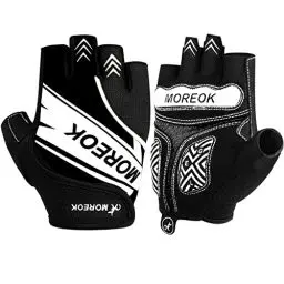 Produktbild: MOREOK Fahrradhandschuhe für Herren Damen Sommer Radsporthandschuhe Halbfinger 5MM SBR Gel rutschfeste/stoßdämpfende Handschuhe helles Schwarz-L