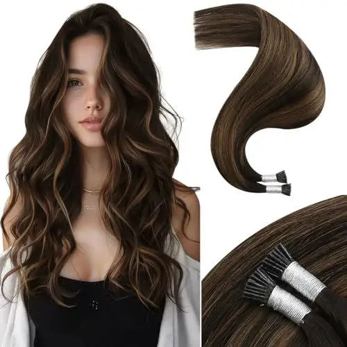 Produktbild: Moresoo 50 cm Bondings Extensions Echthaar Braun Unsichtbare Haarverlängerungen mit Stick-Spitze Dunkelstes Braun mit Hellbraun Remy Keratin Bonding Extensions 40g 50 Stränge #2/6/2
