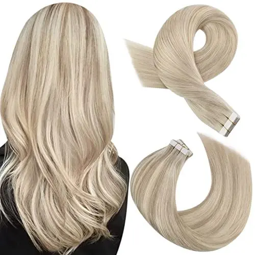 Produktbild: Moresoo Tape Extensions Echthaar Blond 40 cm Haarverlängerung Echthaar Tape in Extensions Aschblond mit Platinblond Remy Unsichtbar Tape in Extensions Echthaar 20 Stück 50 Gramm #18/613 16 Zoll