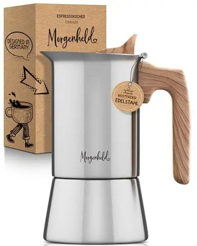 Produktbild: Morgenheld Premium Espressokocher aus Edelstahl gross 6 Tassen 300 ml Mokkakanne Espressokanne induktionsgeeignet Espressomaker 300ml Induktion Espressomaschine Mokkakocher Induktionsherd Gasherd