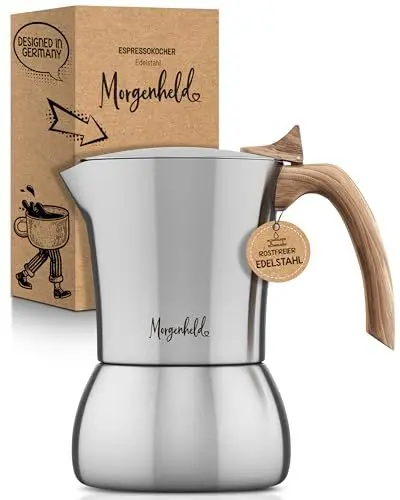 Produktbild: Morgenheld Premium Edelstahl Espressokocher gross für 6 Tassen 300 ml Espressokanne induktionsgeeignet Espressomaker für Induktion Espressomaschine Mokkakocher für Induktionsherd Gasherd Mokkakanne